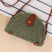 Load image into Gallery viewer, Round Straw Beach Bag Vintage Handmade Woven Shoulder Bag Raffia circle Rattan bags Bohemian Summer Vacation Casual Bags
