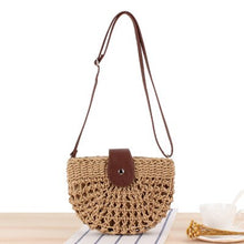 Load image into Gallery viewer, Round Straw Beach Bag Vintage Handmade Woven Shoulder Bag Raffia circle Rattan bags Bohemian Summer Vacation Casual Bags
