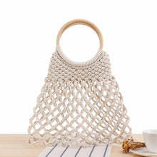 Load image into Gallery viewer, Round Straw Beach Bag Vintage Handmade Woven Shoulder Bag Raffia circle Rattan bags Bohemian Summer Vacation Casual Bags
