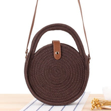 Load image into Gallery viewer, Round Straw Beach Bag Vintage Handmade Woven Shoulder Bag Raffia circle Rattan bags Bohemian Summer Vacation Casual Bags
