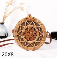 Load image into Gallery viewer, Woven Rattan Bag Round Straw Shoulder Bag Small Beach HandBags Women Summer Hollow Handmade Messenger Crossbody Bags
