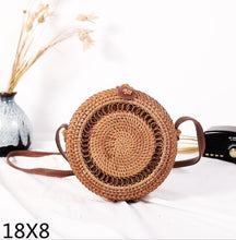 Load image into Gallery viewer, Woven Rattan Bag Round Straw Shoulder Bag Small Beach HandBags Women Summer Hollow Handmade Messenger Crossbody Bags
