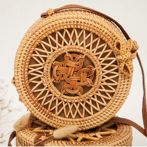 Woven Rattan Bag Round Straw Shoulder Bag Small Beach HandBags Women Summer Hollow Handmade Messenger Crossbody Bags