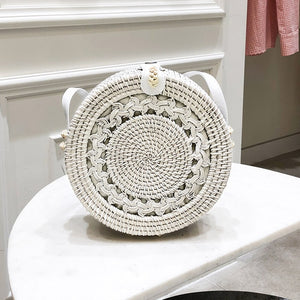 Woven Rattan Bag Round Straw Shoulder Bag Small Beach HandBags Women Summer Hollow Handmade Messenger Crossbody Bags