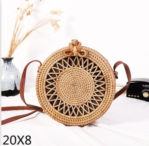 Woven Rattan Bag Round Straw Shoulder Bag Small Beach HandBags Women Summer Hollow Handmade Messenger Crossbody Bags