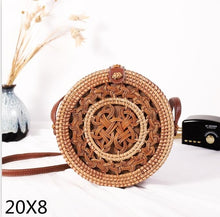 Load image into Gallery viewer, Woven Rattan Bag Round Straw Shoulder Bag Small Beach HandBags Women Summer Hollow Handmade Messenger Crossbody Bags
